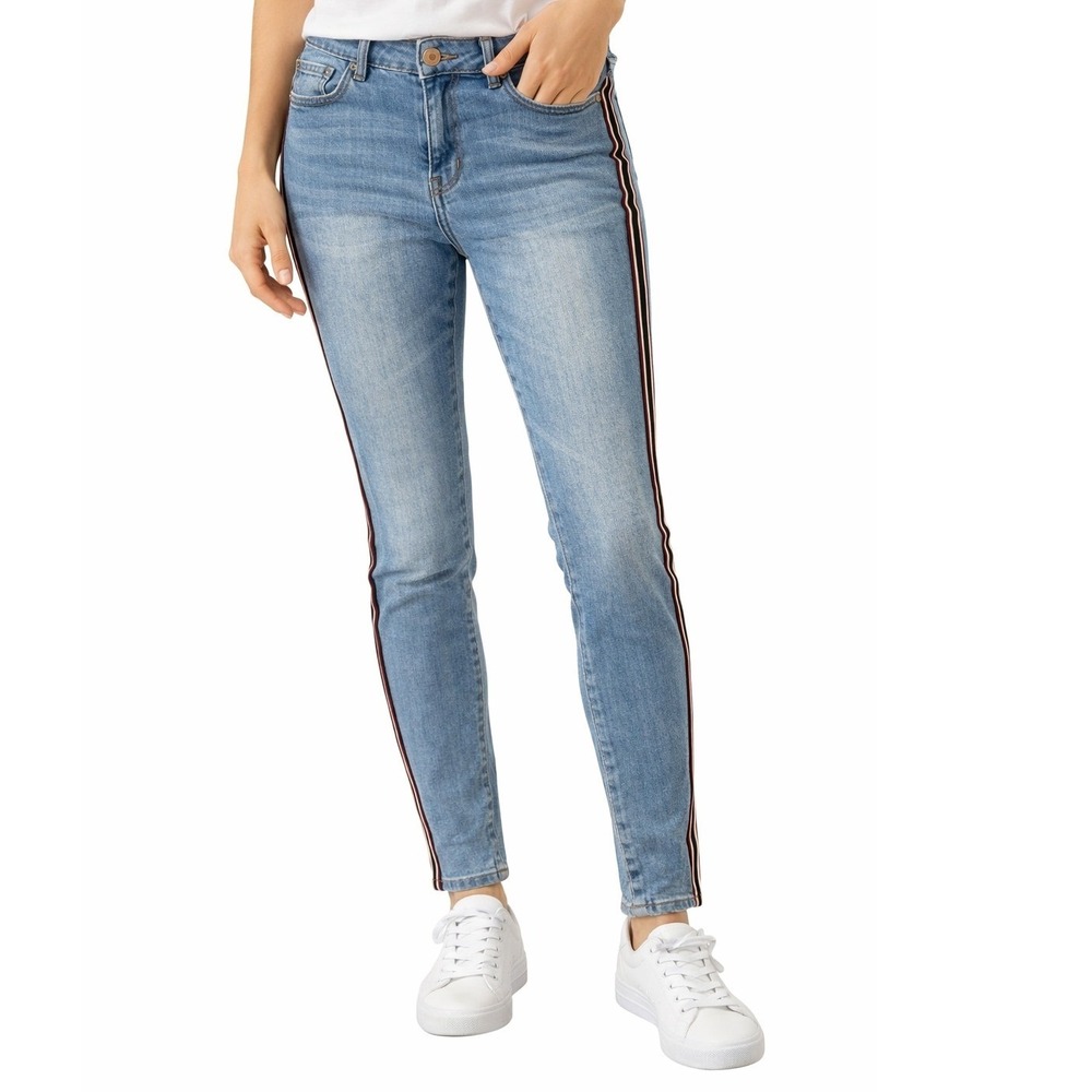 Denim‎ Blvd Skinny Jeans Womens Blue Wash Denim Side Stripe Size 6 Mid Rise
